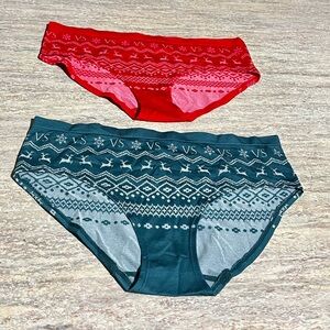 Victoria's Secret Festive Red and Green hiphugger/ hipster Underwear Set